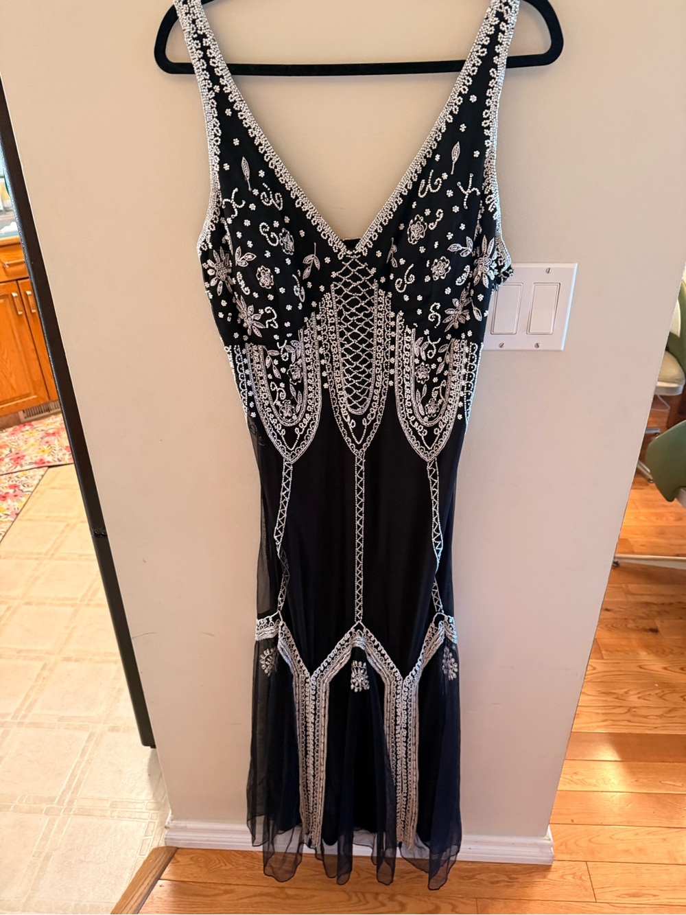 MARINA Black Maxi Dress with Silver Bead Embellishment